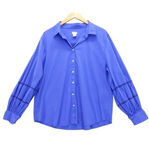 CHICOS Blue Lace Trim Blouse Shirt Womens Size 4 XXL Cotton Nylon Spandex